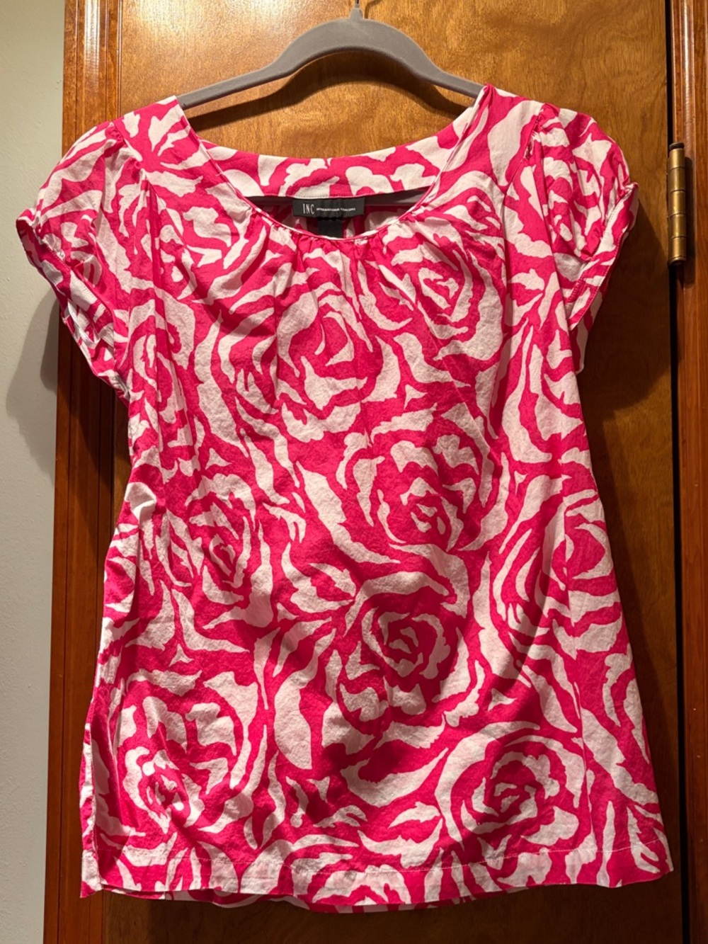 INC International Concepts Hot Pink and White Floral Scoop-Neck Tunic